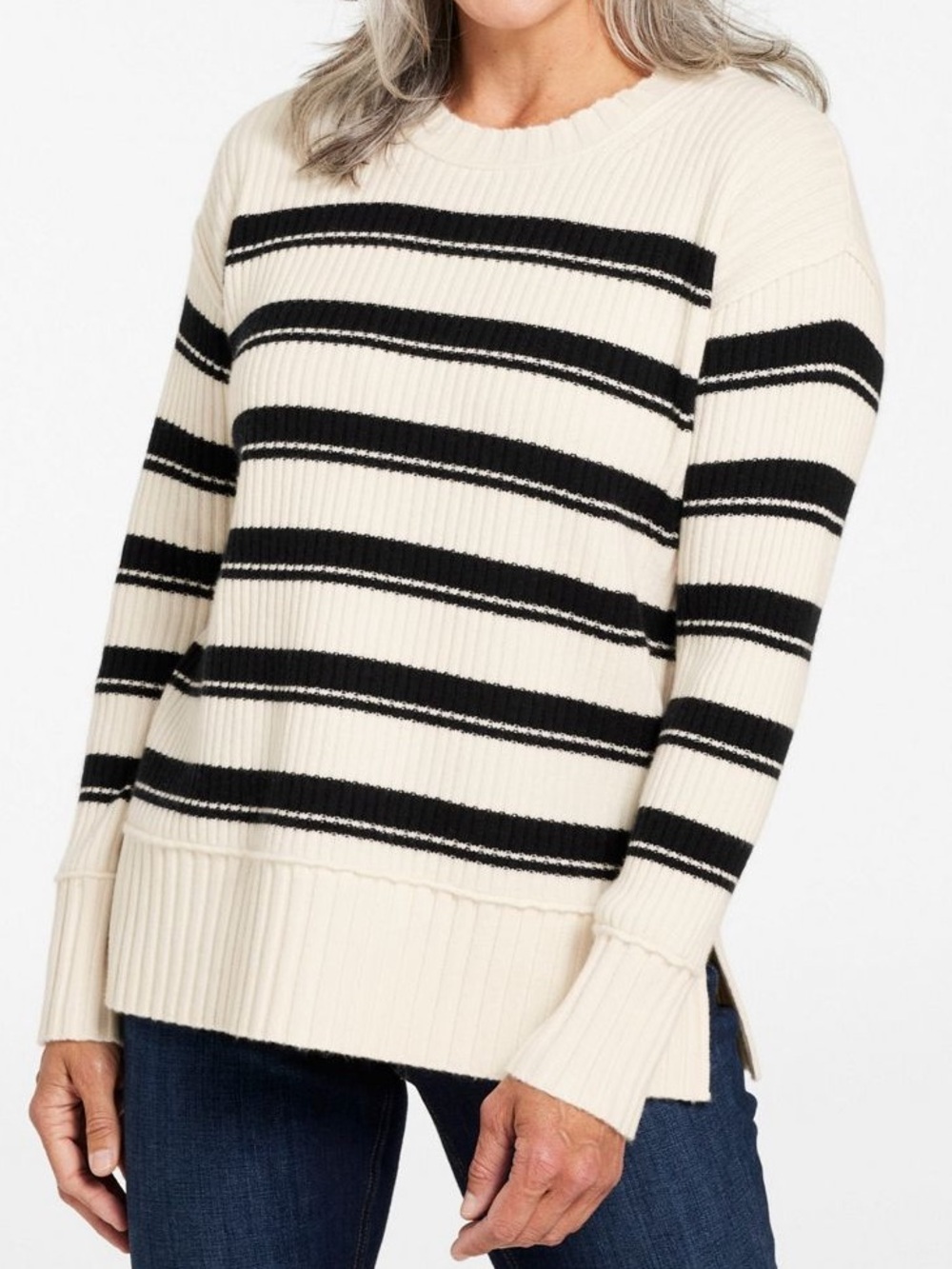 L.L. Bean Women's Heritage Heirloom Wool/Cashmere Sweater, Crewneck Stripe NWT